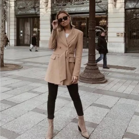 NWT Blogger’s Favorite Luxury Minimalist Zara Double Breasted Camel Coat/Dress - Picture 10 of 17